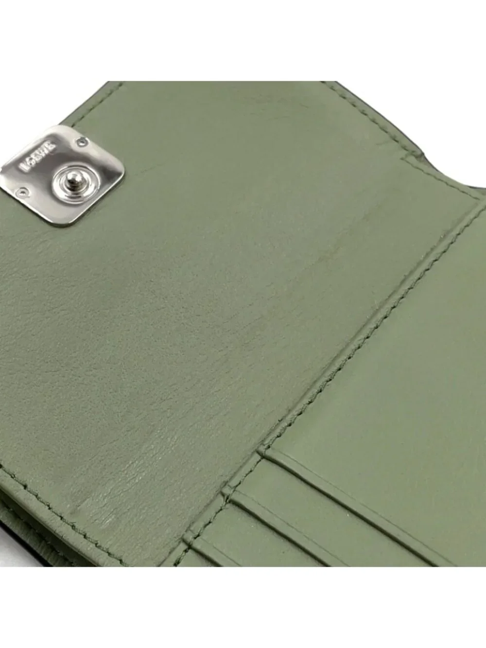 Loewe Wallet Khaki Green Anagram Trifold Silver